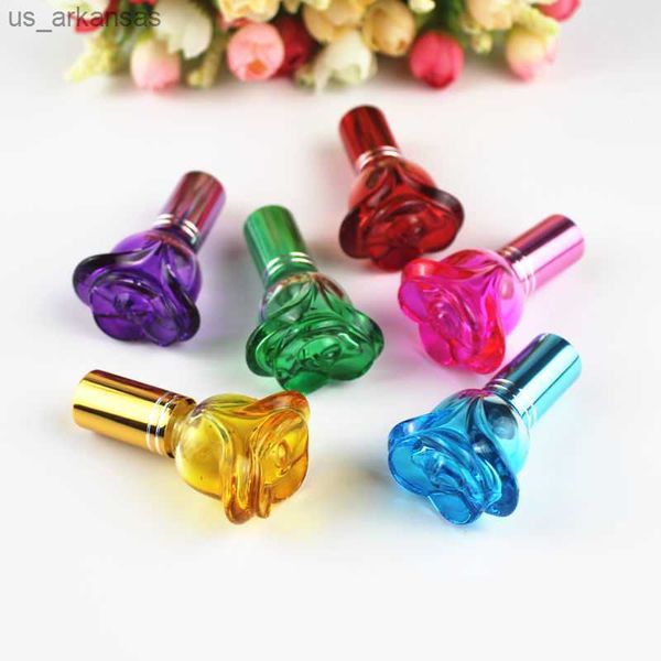 Parfum 10pcs / lot 6 ml Mini Coloré Rose En Forme De Verre Bouteille De Parfum Parfum Parfum Cosmétique Emballage Bouteilles Flacons Rechargeables L230523