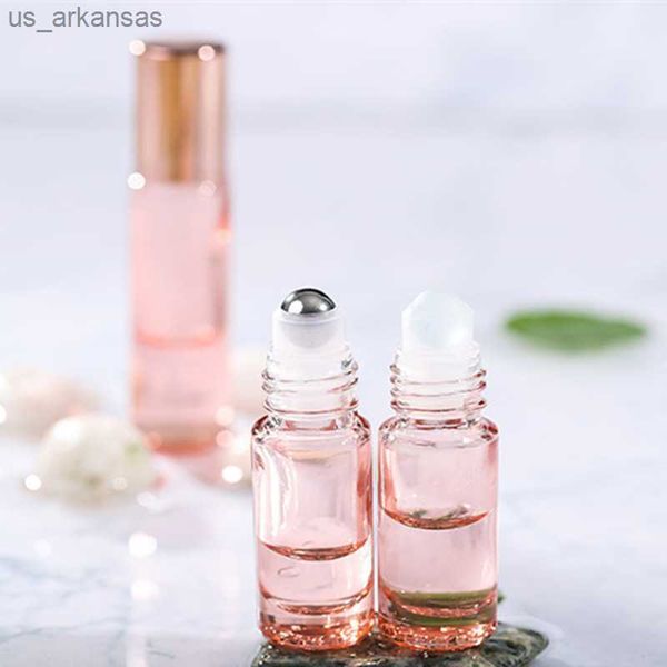 Parfum 12pcs / lot 5ml / 10ML Or Rose Roll On Bouteille Verre Épais Vide Flacons D'huile Essentielle De Parfum avec Bille En Acier Inoxydable L230523