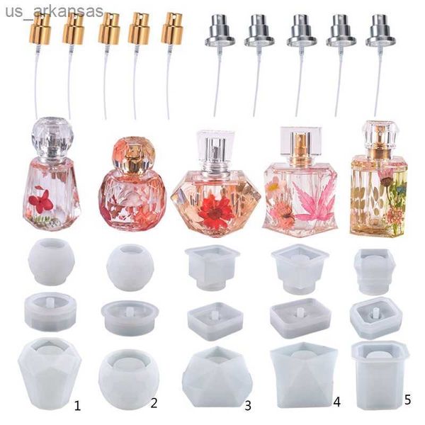 Fragancia DIY Moldes de botellas de perfume con tapa Hecho a mano Irregular Perfume Tarro de almacenamiento Contenedor Molde de silicona Oficina en casa Decoración de mesa L230523