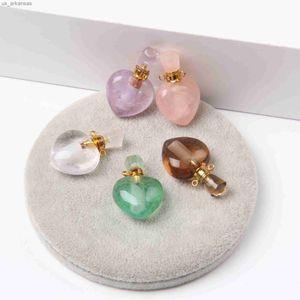 Parfum Vente Chaude Cristal Naturel Forme De Coeur Bouteille De Parfum Collier De Guérison Diffuseur D'huile Essentielle Charmes Pendentif Pour La Fabrication De Bijoux L230523