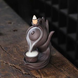 Lampes à parfum 1pcbuddha Hand Purple Argile Toile Backflow Encens Burner Ceramic encein Office Office House House Decor (sans encens) T240505