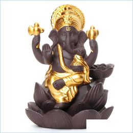 Lámparas de fragancia 4 colores Cerámica Ganesha Elefante Dios Estatuas de Buda Reflujo Quemador de incienso Oficina en casa Conos DHS Entrega de gota 202 Dhozi