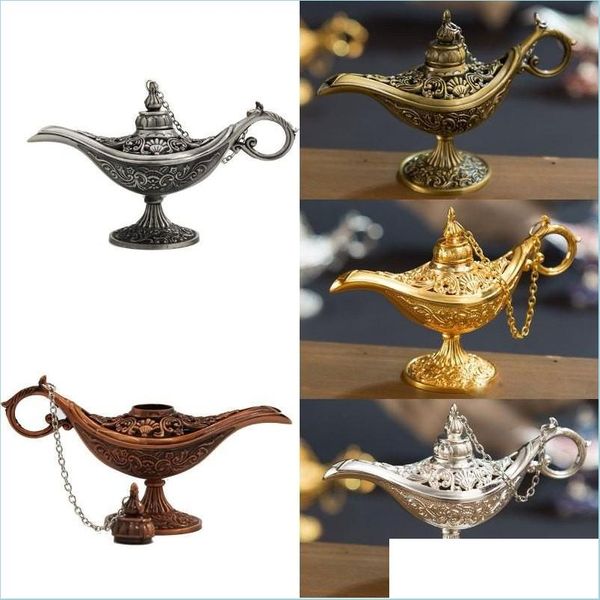 Lampes à parfum Style antique Conte de fées Aladdin Théière magique Lampe Genie Vintage Jouets rétro pour la décoration de la maison Cadeaux Drop Livraison Dhqnd