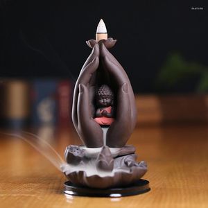 Lámparas de fragancia Backflow Incense Burner Holder Lotus Bergamot Zen Little Monk Pedestal Fuente Creativa Decoración del hogar Adorno