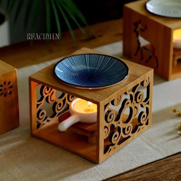 Lampade profumate Lampada cava in legno di bambù Fornace a olio Aroma Candeliere Vaso Artigianato romantico Regali Decorazione della casa 231212