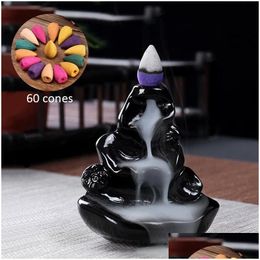 Lampes de parfum Brûleur d'encens en céramique Fumée Cascade Titulaire Backflow Stick Brûleurs Décor Ameublement Bouddha Hall Creative Cadeau Dhlod