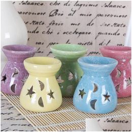 Lampes de parfum Creative Aromathérapie Poêle Céramique Huile Creuse Étoiles Lune Motif Bougie Essentielle Brûleurs D'encens 1353 V2 Drop Deli Dhucz