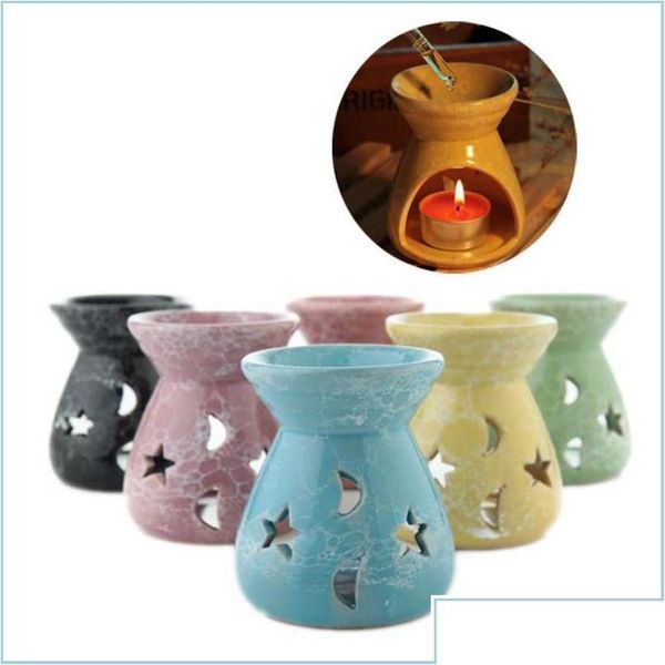 Lampes de parfum Creative Aromathérapie Poêle Céramique Huile Creuse Étoiles Lune Motif Bougie Essentielle Brûleurs D'encens B Drop Livraison H Dhsf8