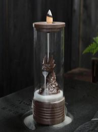 Lampes à parfum Dragon Sculpture Brûleur d'encens à reflux Encensoir de salon de thé en céramique Porte-cascade décoratif Rétro Bois de santal 20226553544