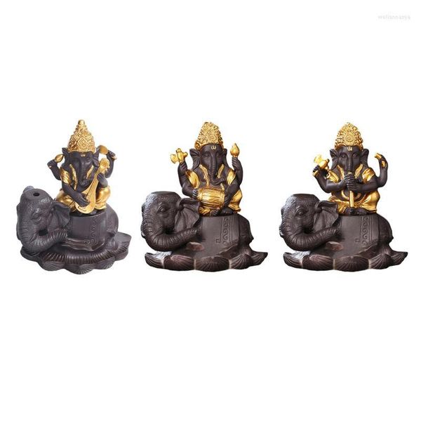 Lampes à parfum Ganesha Backflow Brûleur d'encens Éléphant Porte-Bâton Arôme Encensoir Fumée Dorée Pour Chambre MéditationFragrance