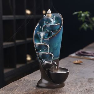 Fragrance Lamps Handmade Torch Design With 30 Cones Waterfall Incense Creative Home Decor Incense Holder Portable Ceramic Censer 230710