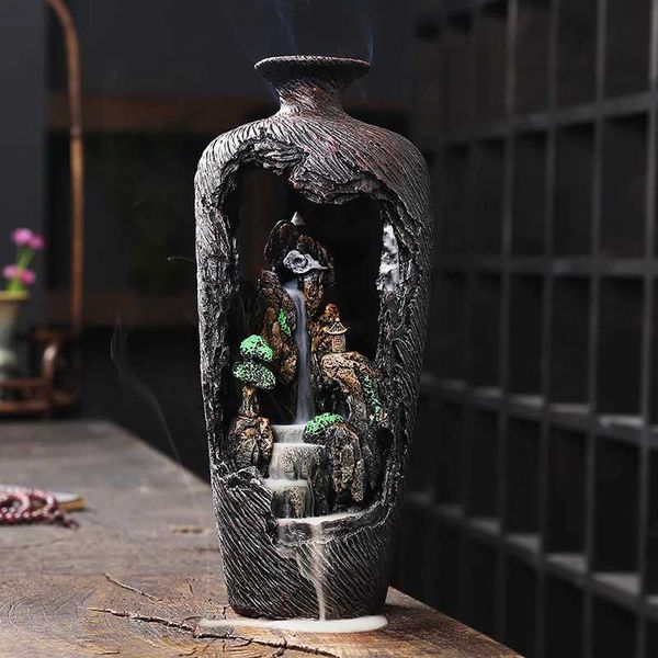 Lampes parfumes décor de décoration intérieure conception de conception de conception de résine de résine de la résine Lucky Fengshii cascade Backflow Encens Burner enceneur