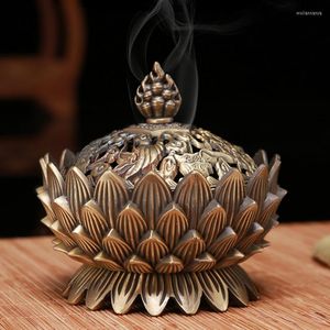 Lampes à parfum Brûleur d'encens Métal Antique Cuivre Lotus Offrande Bouddha Bois de santal Décoration