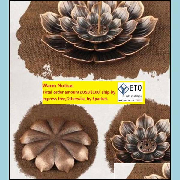 Lámparas de fragancia Quemador de incienso Soporte de varilla de reflujo Decoración del hogar Budismo Incensario de bobina con forma de flor de loto Bronce Cobre Zen B Dhuzq ZZ