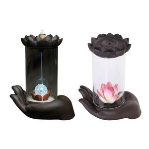 Lampes de parfum cônes d'encens et bergamote Lotus LED Reflux cône brûleur cascade support décoratif Statue ornements parfum