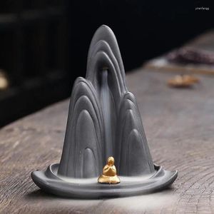 Lámparas de fragancia Monje Meditación Reflujo Quemador de incienso Fuente de humo Cascada Incensario Titular Zen Estética Decoración de la habitación Templo budista