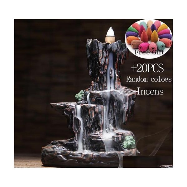 Lampes à parfum Montagnes Rivière Cascade Brûleur D'encens Fontaine Refoulement Arôme Fumée Encensoir Bureau Maison Unique Craftsadd20 Dhbmf