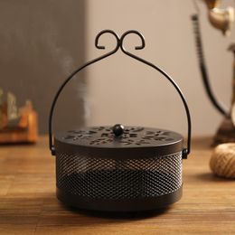 Lampes à parfum support de bobine de moustique en fer rétro avec couvercle support d'encens répulsif Vintage brûleur domestique