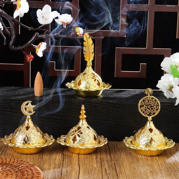 Lampes parfums Bouddhisme portable vintage Golden Arab Style Home Decor Metal Encens Burner Burners Burners encensoir