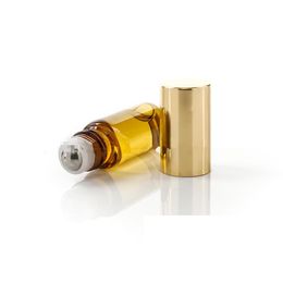 Flacon de parfum de parfum 3ML 5ml 10ML, Mini rouleau sur verre, ambre marron, huile essentielle épaisse, acier, métal, boule roulante ZZ