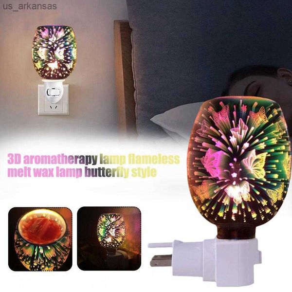 Réchauffeur de parfum Plug-in Safe Aromatherapy Heater Glass Wax Melt Warmer 3D Aromatherapy Lamp Flameless Melt Wax Lamp Butterfly L230523