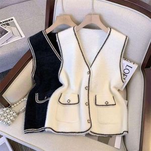 Gilet parfumé pour femmes, manteau tricoté, col en V, Imitation velours de vison, Style printemps et automne