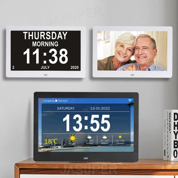 Frame 10.1 / 7 pouces WiFi Démence senior Calendrier Calendrier photo numérique Frame photo LED Grand écran Afficher Date de temps Prévisions météorologiques