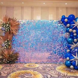 Cadre 18 pièces panneau mural à paillettes scintillantes toile de fond bleu rose fête de mariage spectacle d'anniversaire carré Gliter décoration décorative irisdécente