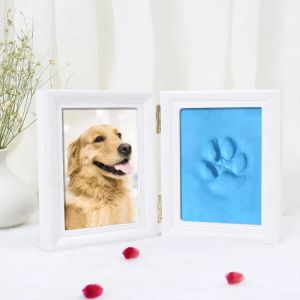 Frame 2-voudig 5 inch creatief huisdier hond kat pootafdruk huisdier voetafdruk handafdruk met modder hand voetafdruk herdenkingsfoto fotolijst ornament