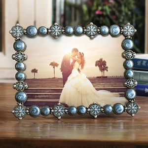 Cadre 6 pouces 10 pouces cadre photo en métal diamant rétro cadre photo de mariage accessoires pour la maison chambre cadres photo décoratifs ornement