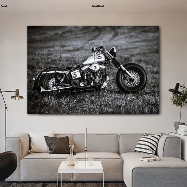 Marco abstracto de lienzo de motocicleta fresco pintura en blanco y negro carteles y estampados de arte de pared fotos de la sala de estar decoración del hogar sin marco
