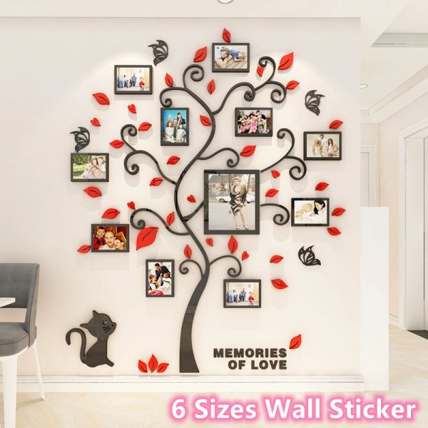 Cadre de Noël 3D Stickers muraux acrylique arbre généalogique bricolage cadre photo pour salon chambre fonds d'écran décalcomanies Art Noël maison Art décor