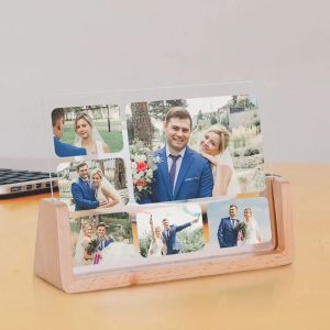 Cadre Couples Collage Photo Cadre Personnalisé Anniversaire Noël Anniversaire Cadeau pour Femmes Hommes Acrylique Plaque Souvenir pour Petit Ami