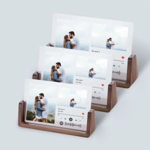 Cadre personnalisé en acrylique avec code de chanson Spotify, cadeaux d'anniversaire de mariage pour couple et hommes, cadre photo personnalisé avec support en bois