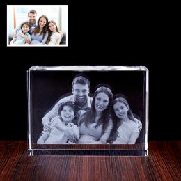Cadre personnalisé en cristal pour Album Photo des amoureux de la famille, cadre Photo Laser avec Base Led pour cadeaux d'anniversaire de mariage