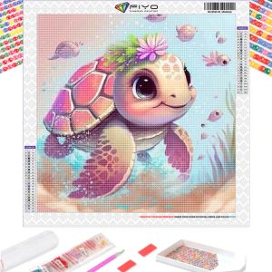 Frame Diamond Painting Migne Flower Turtle 5d Full Drill Diamond Diamond Broderie Cartoon Animaux Righestone Pictures Home Decor Wall Art