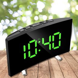 Cadre horloge de table numérique électronique 7 pouces numéro alarme de bureau horloges pour enfants chambre écran LED incurvé montres miroir à intensité variable