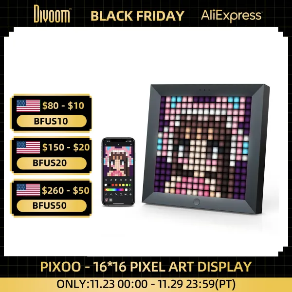 Frame Divoom Pixoo Pixel Art numérique Photo Frame de jeu Salle de jeu Home Decor Anime Kawaii LED Affichage mural Contrôle de l'application personnalisée