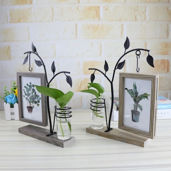 Marco Familia Piture Frame 4x6 Vertical Metal Tree Desk Foto marcos con vidrio de vidrio Terrario Flower Plants (Árbol)