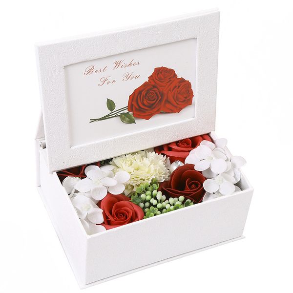 Cadre boîte à fleurs cadeau saint valentin fête des mères Roses artificielles savon fleurs cadre Photo boîte cadeau accessoires de décoration de la maison