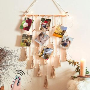 Cadre suspendu Photo affichage macramé tenture murale photos support de cadre 10 Clips Boho maison bureau décor mur Art adolescente chambre décor