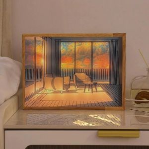 Cadre INS décoration lumière peinture japon Anime style mur œuvre lampe de table simuler soleil photo dessin moderne veilleuse cadeau