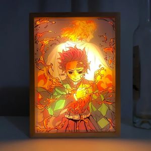 Frame Led Fotolijst Licht Demon Slayer Kyojuro Rengoku Hoom Deco Frame Kunst Schilderij Ontwerp Nachtlampje Anime Kimetsu Geen Yaiba Licht