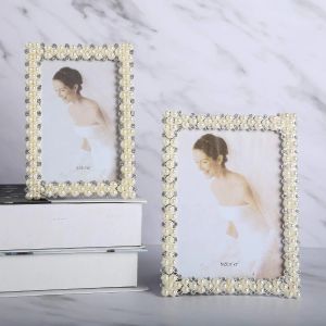 Cadre perle avec cristal cadre photo décoratif strass de mariage cadre photo de bureau décoratif horizontal et vertical 7 pouces