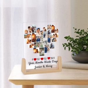 Marco personalizado pareja de collage marco de fotos con forma de corazón marco de visualización para novio marido esposa de San Valentín regalos