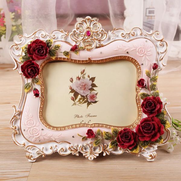 Cadre Photo mignon jardin rose beauté résine créative décoration de la maison cadre Photo de mariage cadeau d'anniversaire en gros FG1337