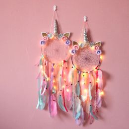 Atrapasueños de unicornio con marco, atrapasueños bohemios para habitación de niñas, decoración de pared del hogar, dormitorio, atrapasueños rosa, regalo de guardería de Navidad
