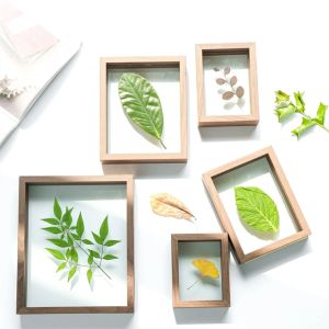 Frame Houten fotolijsten Dubbelzijdig glazen plantenspecimenframe voor geperste bloemen Gedroogde bladweergave Tafeldecoratie