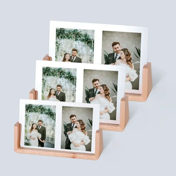 Cadre en bois cadres photo personnalisé photo avec base en bois pour couple affichage de bureau fiançailles anniversaire de mariage cadeaux personnalisés
