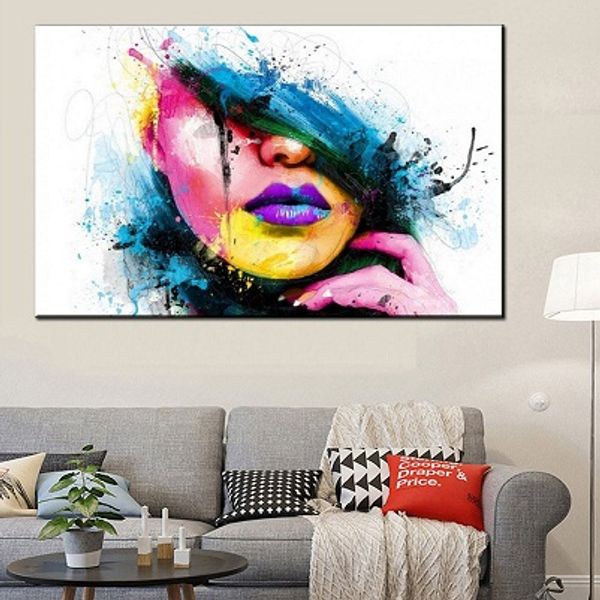 Encadré abstrait beauté femme visage peint à la main Portraits moderne mur Art maison déco peinture à l'huile sur toile Multi tailles PM22